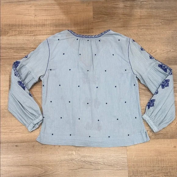 J.Crew Embroidered Blue Women's Boho Top, Size 2 - Picture 6 of 6